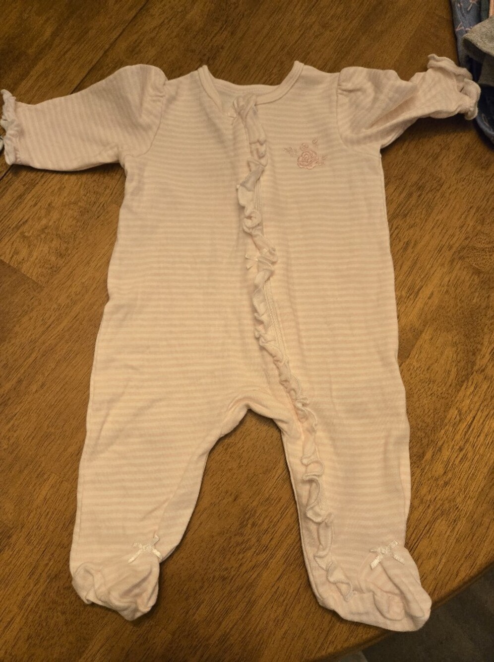 Little Me Light Pink Striped Ruffle Footie